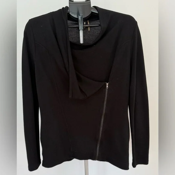 H by Bordeaux Black Drape Front Zip Jacket | Size Small | Modern & Chic Layer - Picture 1 of 3